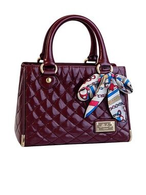 Bally Quilted Patent Leather Top-Handle Bag - Burgundy